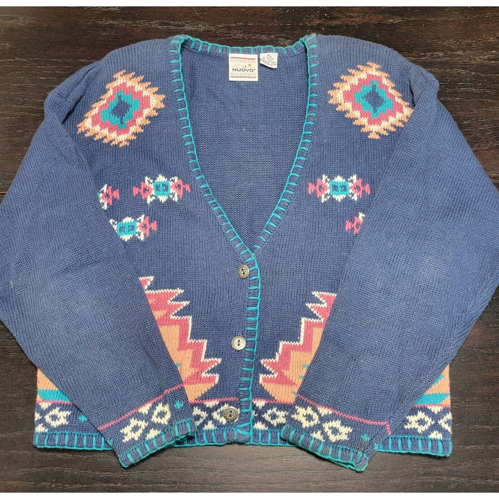 Vintage Nuovo Southwestern Sweater Size Medium Aztec Cardigan Tribal Boho 80s